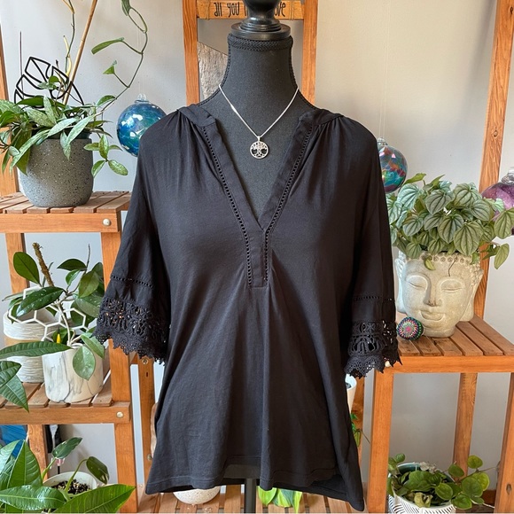 Lauren Ralph Lauren Lace-Trim Cotton Top - Picture 1 of 11